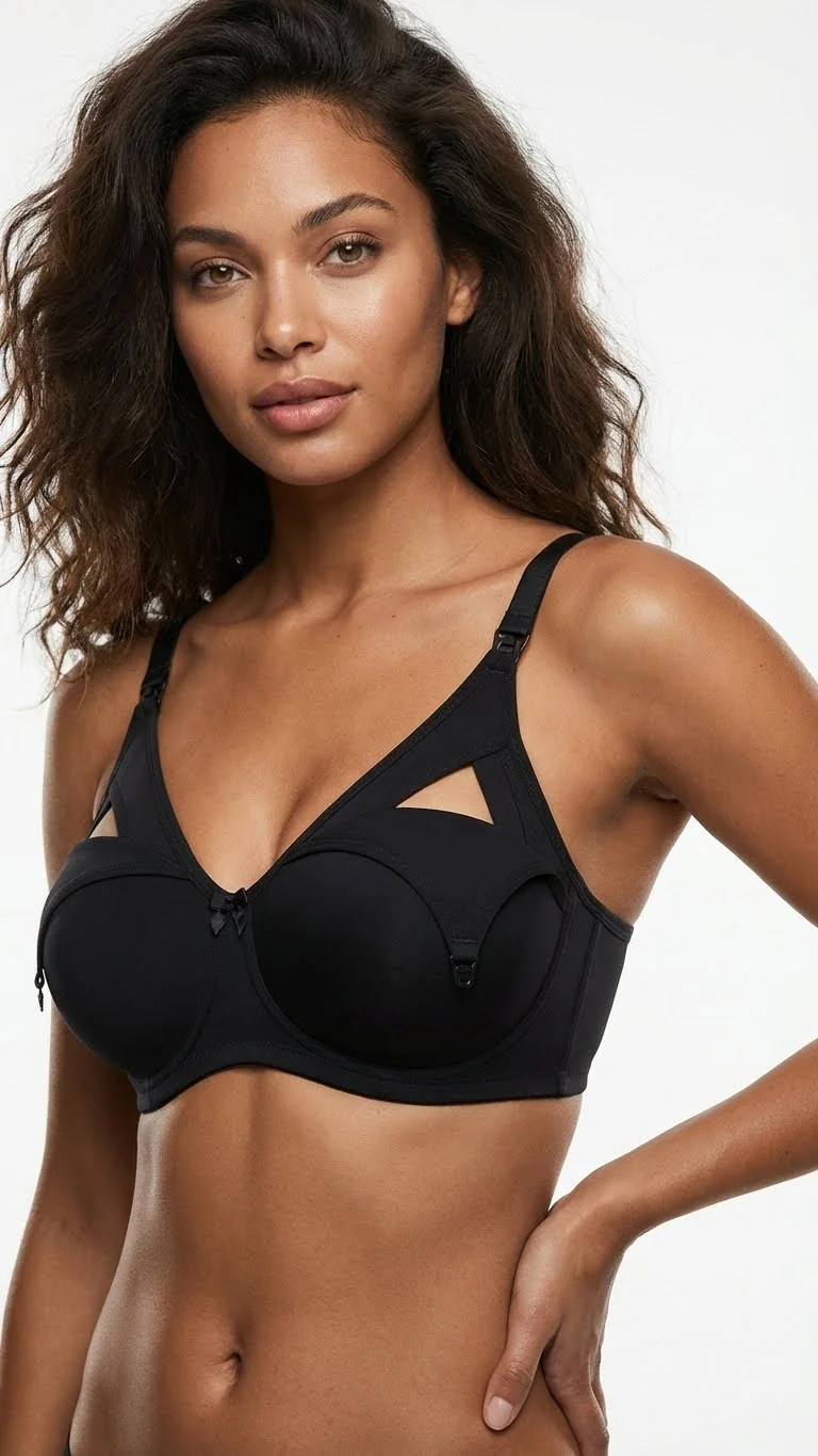 Pınarca Kadın Emzirme Sütyeni Penye Siyah - Model Üzerinde